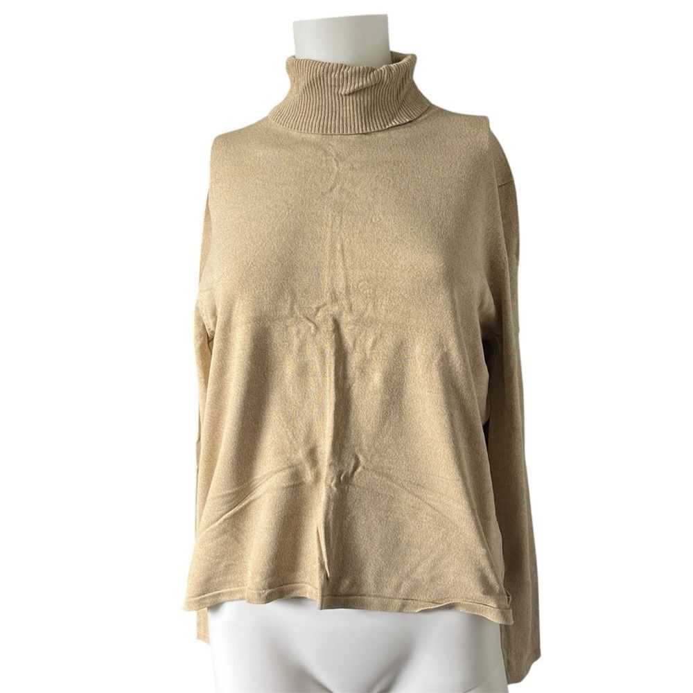 Pursuits Ltd Tan Knit Turtleneck Sweater Silk Blend Pullover Womens Size Large L - Picture 5 of 5